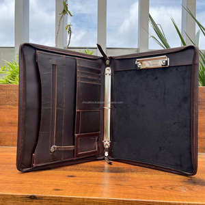 Classeur de portefeuille de conférence en cuir de luxe A4 repoussé à la main Nouveaux emplacements pour cartes à glissière et porte-ordinateur portable avec accent d'arc élégant - Product Image 6