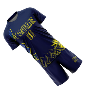 Custom Sublimated <b>Soccer</b> Jersey Set Unisex Navy Blue Yellow Moisture Wicking Short Sleeve Athletic Fit Team Name Number Front - Product Image 4