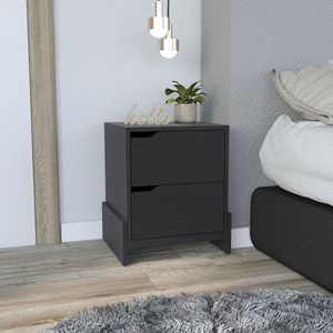 Brookland <b>Black</b> Wengue Finish Nightstand with Double Drawers and Sturdy Base <b>Bedside</b> <b>Table</b> - Product Image 6