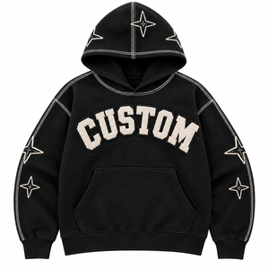 Sudadera con Capucha Personalizada de Felpa Francesa Bordada, Unisex, Oversize, Negra, Estilo Urbano, con Bolsillo Frontal, Manga Regular, Secado Rápido - Product Image 1