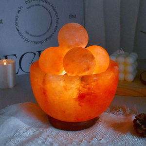 Lampes de sel de l'Himalaya avec base polie, veilleuse en sel rose de l'Himalaya, meilleure lampe de sel en forme de bol avec balles de massage et support en bois - Product Image 3