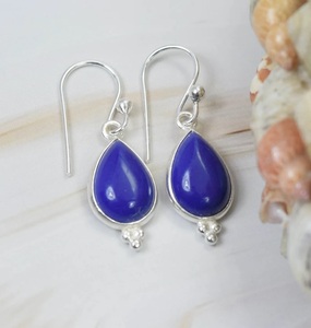 Boucles d'oreilles pendantes en argent sterling 925 faites à la main avec lapis-lazuli en forme de poire, bijoux fins bohèmes pour femmes - Product Image 5