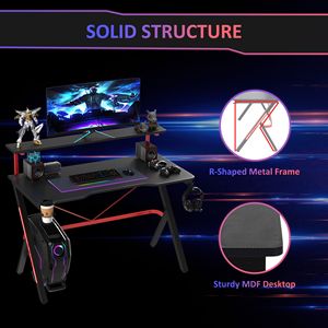 Scrivania da Gaming da 47 Pollici con Ripiano Rialzato per Monitor e Portabicchieri Girevole per Postazione di Lavoro e Ufficio Domestico - Product Image 6