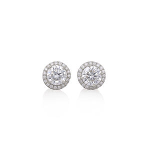 Boucles d'oreilles clous solitaires rondes en or blanc, bijoux classiques pour femmes, plaqué argent, au meilleur prix - Product Image 1