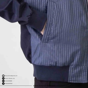 เสื้อแจ็คเก็ตบอมเบอร์ลายทางสำหรับผู้ชาย แบบซิป คอตั้ง สวมใส่สบายๆ ในฤดูใบไม้ร่วง ทรงปกติ ผลิตจากผ้าโพลีเอสเตอร์ผสมฝ้าย เหมาะสำหรับทุกเพศ - Product Image 4