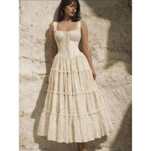 Handmade Beautiful Boho <b>Knee</b>-Length Natural Party Dress Square Neck <b>Strapped</b> Swing A-Line Eco-Friendly Casual Beach Outfits - Product Image 1