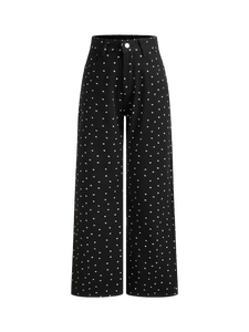 Pantalones de Pierna Ancha de Cintura Alta para Hombre con Estampado de Lunares y Cierre de Botones, Estilo Casual - Product Image 1