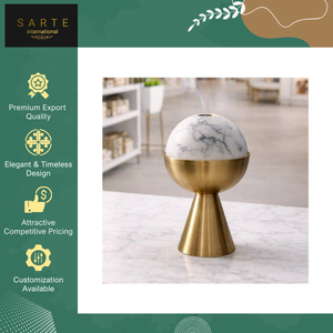 Exclusive Sale on Luxury Home Decor Handcrafted White Gold Natural Marble and Matte Brass Bakhoor <b>Aromatic</b> Incense Burner Set - Product Image 6