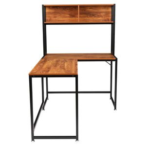 Étagère de bureau en angle droit de style rétro FCH, cadre en acier noir avec panneaux de particules triaminés, bureau d'ordinateur en forme de L - Product Image 3