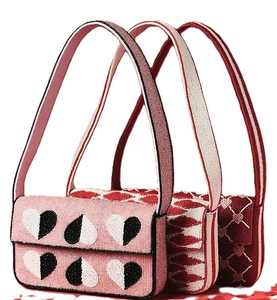 Aesthetic Red <b>Bow</b> Hand Embroidery Seed Beadwork Crossbody Bag Shoulder Bag For Party Luxury <b>Gifting</b> Decorative Fashionable Purse - Product Image 5