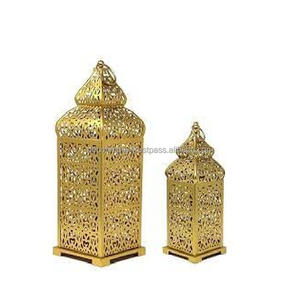 Set Of Three Golden Finish Hanging <b>Candle</b> Holder Iron Sheet Etching <b>for</b> <b>Lanterns</b> Are Decorative Lighting Fixtures - Product Image 3