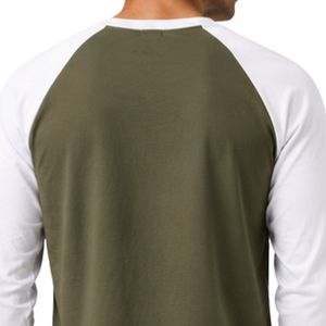 Olive Green And <b>White</b> Raglan Long Sleeve T Shirt Men Premium Cotton Crew Neck Casual Graphic Baseball Tee Custom OEM Apparel - Product Image 6