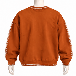 เสื้อสเวตเชิ้ตคอกลมสีส้มไหม้ แต่งขอบเย็บแบบดิสเทรส ทรงโอเวอร์ไซส์ แขนยาว สไตล์ลำลอง สตรีทแวร์ - Product Image 2
