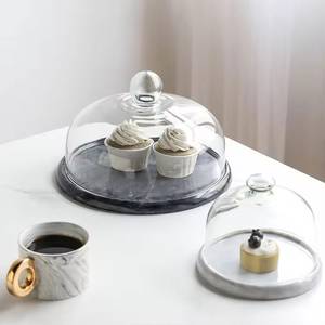 Support à gâteau en verre rond avec base en marbre, réutilisable pour les desserts et les pâtisseries, 2 pièces - Product Image 1