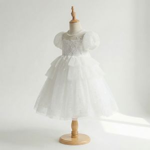 Nouvelle robe pour bébé fille, robe de princesse élégante en satin et tulle de haute qualité, col perlé, manches bouffantes, motif floral - Product Image 2