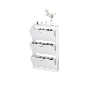Scarpiera a 3 livelli in legno bianco per ingresso, mobiletto stretto ribaltabile per scarpe e organizer a 3 livelli per casa e appartamento - Product Image 5