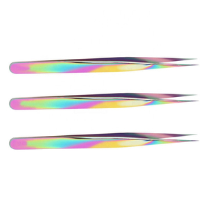 <b>Precision</b> Stainless Steel Eyelash Tweezers Smooth Tip Plasma Coated Rainbow Finish Professional Salon Grade <b>Tools</b> - Product Image 6