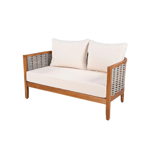 Ensemble de salon de jardin moderne en teck et corde avec coussins et table basse - Product Image 3