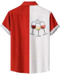 เสื้อเชิ้ตแขนสั้นพิมพ์ลายแก้วไวน์สีแดงขาวแบบกำหนดเอง สำหรับงานปาร์ตี้ลำลองฤดูร้อนบุรุษ รับผลิตตามสั่ง OEM จำหน่ายส่งจำนวนมาก - Product Image 2