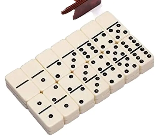 Set Permainan impor 28 ubin dobel 6 Domino (Pips/Dots)-Set turnamen Jumbo ukuran Dominos dengan casing kayu ek gelap