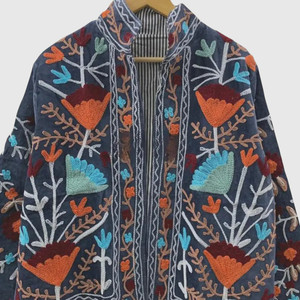 Hand Embroidered Floral Cotton Jacket Mandarin Collar Full Sleeve Plus Size Women'<b>s</b> Autumn Prairie Chic Style - Product Image 3