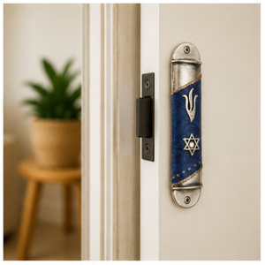 Étui à Mézouza en Métal Émaillé Bleu avec Étoile de David – Décoration de Porte Juive, Cadeau Religieux Judaïca pour l'Entrée dans une Maison - Product Image 3