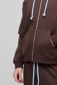 Hoodies Homme Personnalisés sur Mesure, Meilleures Ventes, Coupe Oversize Boxy, Entièrement Zippés, en Mélange de Coton, Couleur Chocolat - Product Image 5