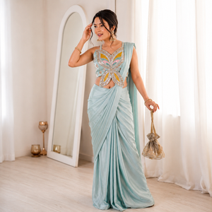 Sari en crêpe lourd brodé de sequins, tenue de mariée traditionnelle indienne et pakistanaise pour mariage et fête - Product Image 1