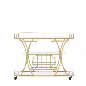 Carrello Bar in Vetro Elettroplaccato Oro con Portabottiglie e Portabicchieri per Servizio in Cucina - Product Image 4