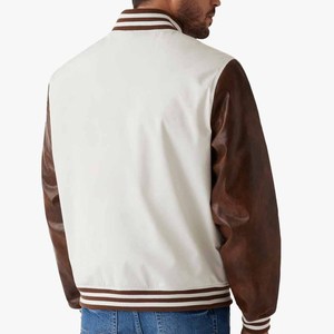 Blouson universitaire en coton pour homme, rouge et noir, à blocs de couleur, col montant, fermeture double boutonnage, décontracté, coupe-vent, chauffant, streetwear, hiver - Product Image 2