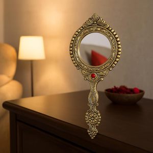 Gold Decorative <b>Handheld</b> <b>Mirror</b> Ornate Round Vanity <b>Mirror</b> Vintage Wedding Dresser Decor - Product Image 4