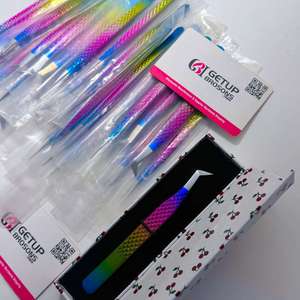 Pince à épiler cils arc-en-ciel Getup Brosons en acier inoxydable, pointes lisses de précision, emballage boîte GBI-EET-3104 10mm - Product Image 2