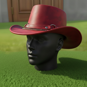 Chapeau de cowboy en laine rouge fait main de qualité supérieure, style festival western, cosplay, cadeau de Noël, pêche, décontracté, unisexe - Product Image 1