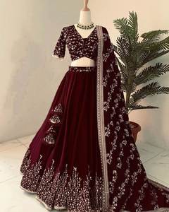 FANCY GEORGETTE EMBROIDERY SEQUENCE WORK LEHENGA CHOLI WITH DUPATTA GREEN <b>MAROON</b> 68103 - Product Image 1