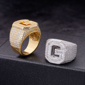 Moissanite Letter <b>Ring</b> 925 Sterling <b>Silver</b> White Gold Plated Pave Setting Hiphop Unisex <b>Men</b> Women Wedding Engagement Jewelry - Product Image 1