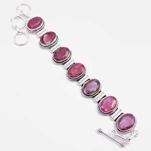Bracelet en argent sterling 925 avec pierre précieuse corindon rubis, magnifique bijou en argent avec pierres précieuses, fabricant de bijoux en argent - Product Image 1