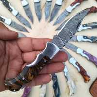 Couteau pliant utilitaire DIY en acier Damas forgé à la main de haute qualité, lame droite, étui en cuir, couteau personnalisable OEM