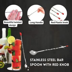 Hot Selling Reusable Stainless Steel Red Knob <b>Bar</b> Cocktail Spoon Mixer Long Handle Spiral Pattern Eco-Friendly Durable Easy - Product Image 6
