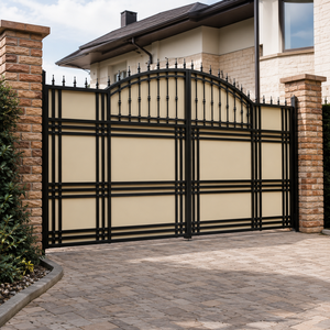 Portail d'entrée en métal noir crème à arche, avec design à pointes, pour la sécurité des villas et des murs de clôture résidentiels - Product Image 2