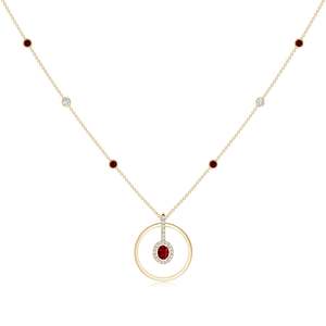 Premium Quality 14k 18k Solid Gold Oval Cut Natural Red <b>Ruby</b> And Diamond Halo Geometric Station <b>Necklace</b> Handmade Fine jewelry - Product Image 1