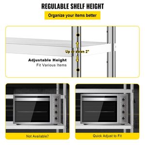 Scaffale a 5 Ripiani in Acciaio Inossidabile 60x18.5 Pollici, Robusto e Regolabile per Stoccaggio in Cucina - Product Image 5