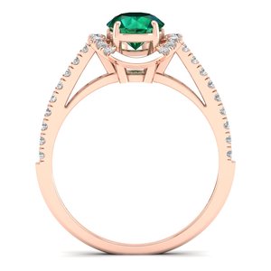 Vente directe d'usine REYES, bagues halo en or rose massif 14 carats avec pierre précieuse émeraude verte pour femmes, moissanite certifiée GRA, bijoux fins. - Product Image 4