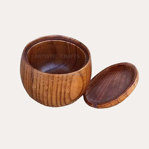 Organic Acacia Wood Round Salt Cellar Container with Spoon Herb & Spice Tools for Home Use Salt Pepper Bowl Spice Box - Product Image 1