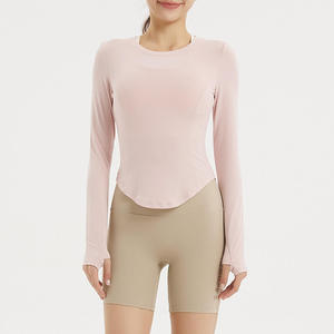 T-shirts de sport hautement élastiques avec logo personnalisé, hauts d'entraînement à manches courtes, crop top de gym sans coutures, t-shirt de yoga fitness pour femmes - Product Image 3