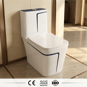 โถสุขภัณฑ์เซรามิกทรงกลมแบบติดผนัง สีขาวทันสมัย พร้อมเส้นสีน้ำเงิน ระบบชำระล้างแบบ Washdown สำหรับห้องน้ำ - Product Image 3