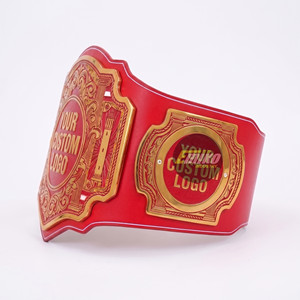 Cinturón de Campeonato Personalizado con Correa de Cuero Roja, Placas de Alta Calidad con Logotipo Personalizado en Dorado, Cinturón de Campeonato de Peso Pesado - Product Image 3