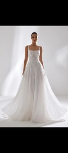 Vestido de Novia Moderno de Satén con Cuentas, Estilo Vintage, Talla Grande, Sin Mangas, Cuello Redondo, Largo hasta el Suelo, Estilo Sirena/Trompeta, Cintura Natural - Product Image 2