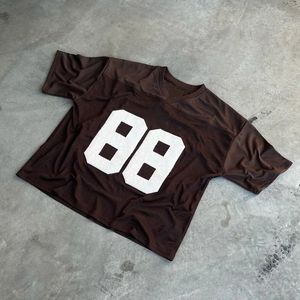 เสื้อฟุตบอลตาข่ายสีดำสำหรับผู้หญิง คอวี แขนสามส่วน ระบายอากาศได้ดี ทรงหลวม พิมพ์ลายอเมริกันฟุตบอล เพลิดเพลินกับอิสระ - Product Image 3