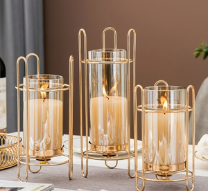 ที่วางเทียนทรงเรขาคณิตสีทองทันสมัย ท่อแก้วใส่เทียน ขาตั้งโลหะสวยงาม โคมไฟสำหรับงานแต่งงาน งานเลี้ยง โรงแรม ตกแต่ง - Product Image 1
