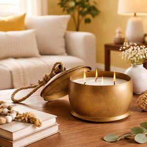 Bougie décorative en forme de bol avec couvercle en corde rustique, double mèche, flamme stable, combustion prolongée, apporte chaleur saisonnière et une décoration de Noël haut de gamme - Product Image 6